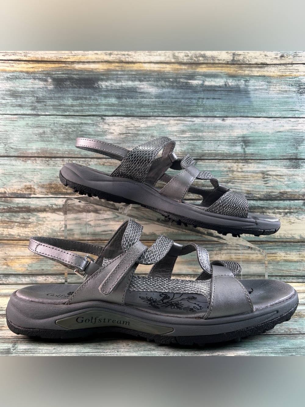 Golfstream Golf Sandals Womens Size 11M Gray Leather Adjustable Straps